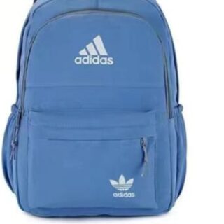 Blue Adidas backpack with multiple compartments