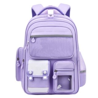 Lavender school backpack with multiple compartments and stylish design