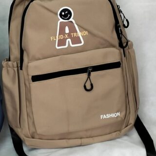 Beige backpack, multiple zipper compartments, and side pockets – ideal for school, travel, and daily use