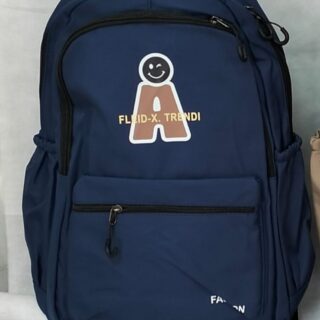 Navy blue backpack with multiple zipper compartments, and side pockets – ideal for school, travel, or daily use