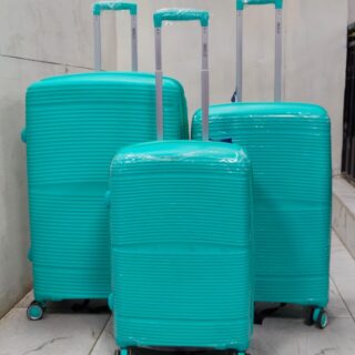3-piece turquoise hard-shell trolley suitcase set with spinner wheels and telescopic handles – cabin, medium, and large travel luggage