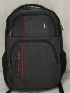 A professional, heather-gray backpack with a sleek, modern design. It features multiple zippered compartments