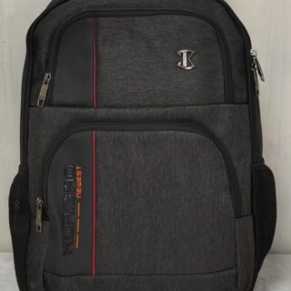 A professional, heather-gray backpack with a sleek, modern design. It features multiple zippered compartments