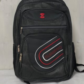 A black school or sports backpack with a gray, textured fabric