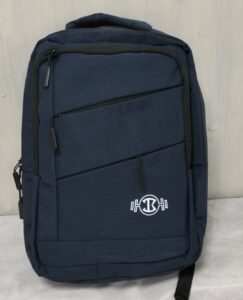 A professional navy blue backpack with a minimalist, streamlined design