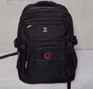 A black backpack with a durable, multi-pocket design
