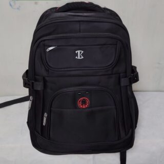 A black backpack with a durable, multi-pocket design
