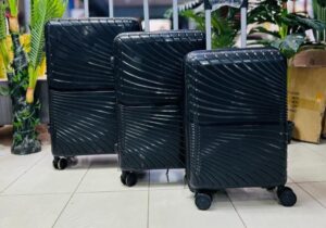 Black hard-shell luggage set with swirl design and spinner wheels – 3-piece travel suitcase set