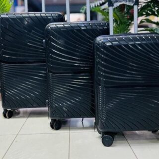 Black hard-shell luggage set with swirl design and spinner wheels – 3-piece travel suitcase set