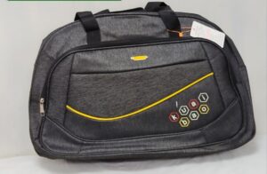 Black travel duffel bag with yellow accent line and Kuai Bao hexagon design