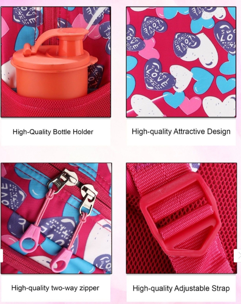 Sweet Love Hearts School Backpack – Pink & Colorful Heart Print - Image 3