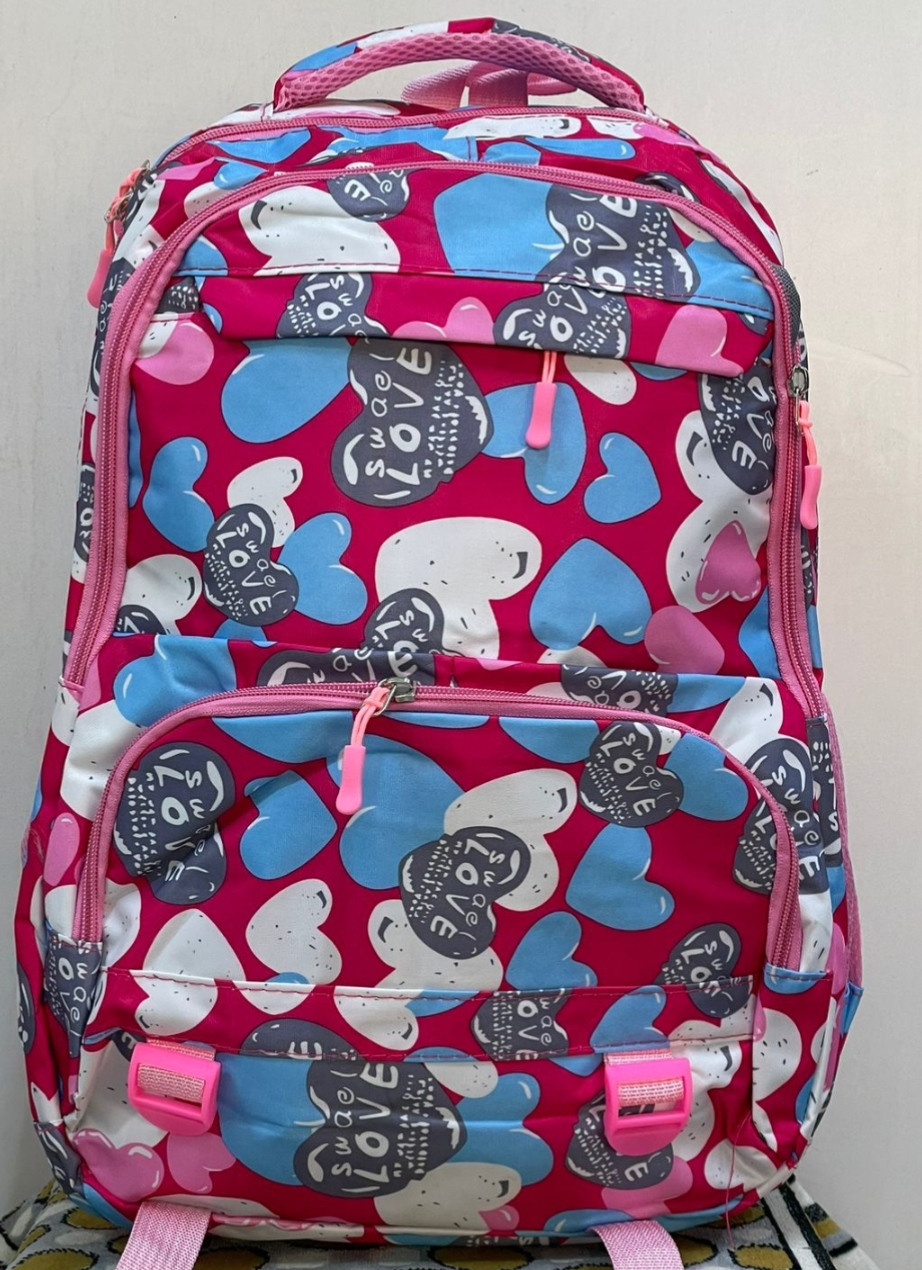 Sweet Love Hearts School Backpack – Pink & Colorful Heart Print - Image 2