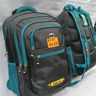 Black and teal backpacks with multiple zippered compartments and padded backs