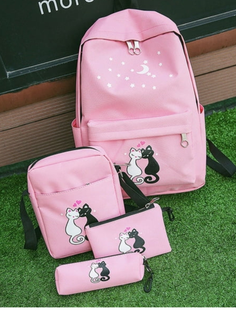 Kawaii Cat Love Pink Backpack Set - Image 2