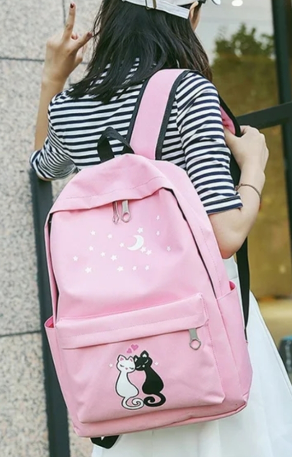Kawaii Cat Love Pink Backpack Set - Image 3